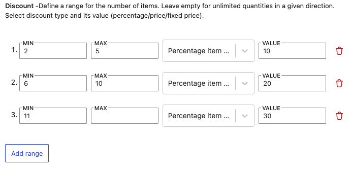 Bulk ranges configuration